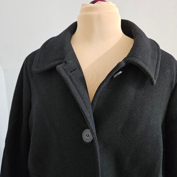 Talbots Black Wool Button Up Coat with Pockets Plus Size 14 Overcoat - Picture 5 of 12